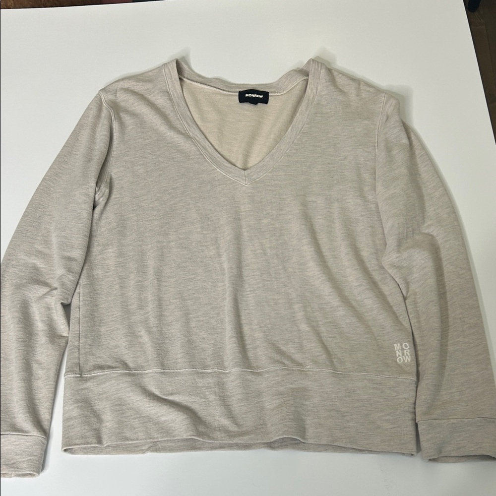 Monrow Cream V-Neck Sweatshirt